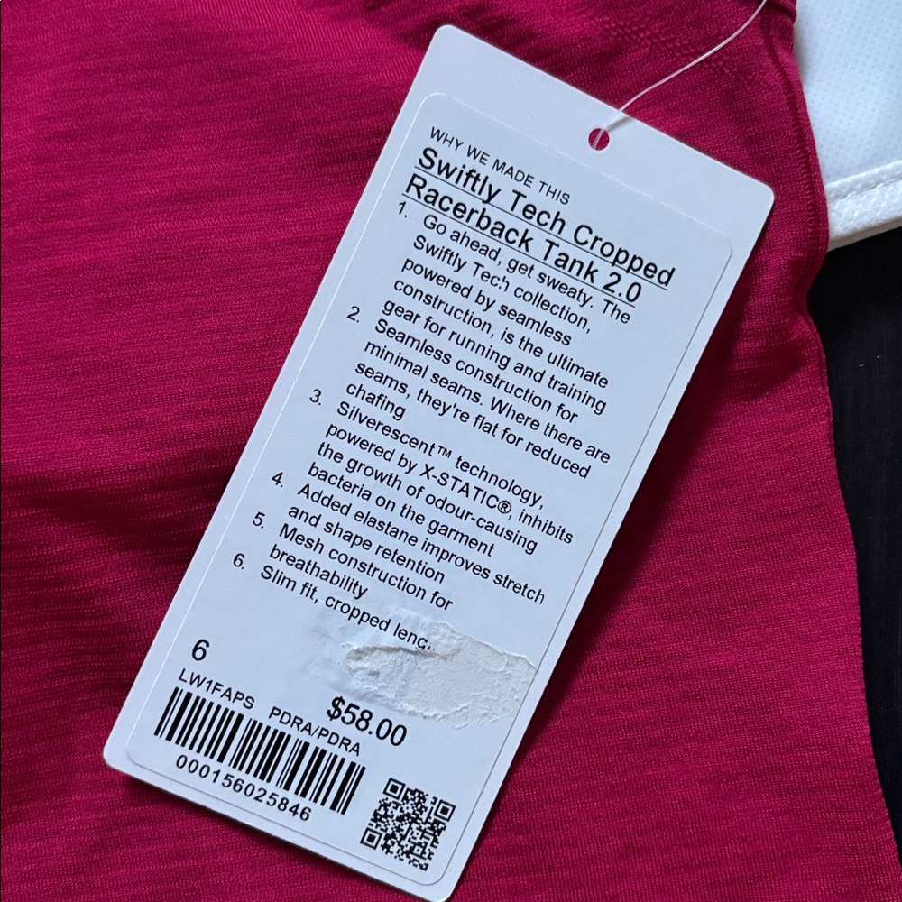 LULULEMON SWIFTLY TECH CROPPED RACERBACK TANK 2.0 in PINK DRAGONFRUIT SZ 6 NWT - Picture 5 of 6